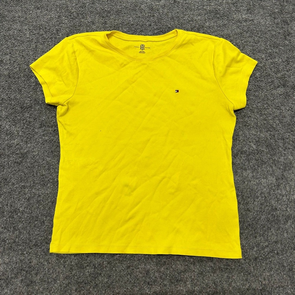 Tommy Hilfiger T-Shirt Womens Size XL Yellow Cotton Short Sleeve Logo Tee